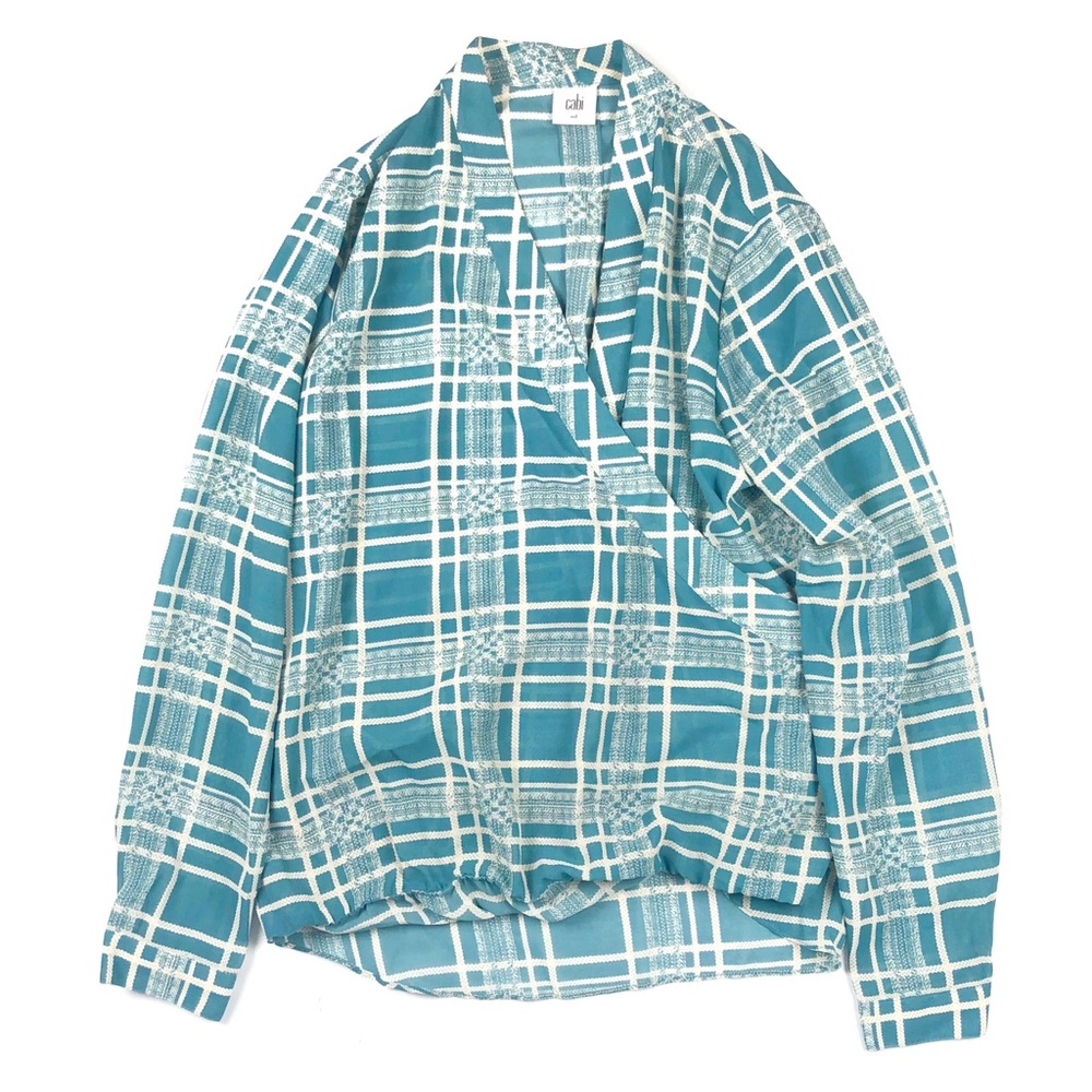 Cabi Wrap Front Blouse Windowpane Check Print Siz… - image 2